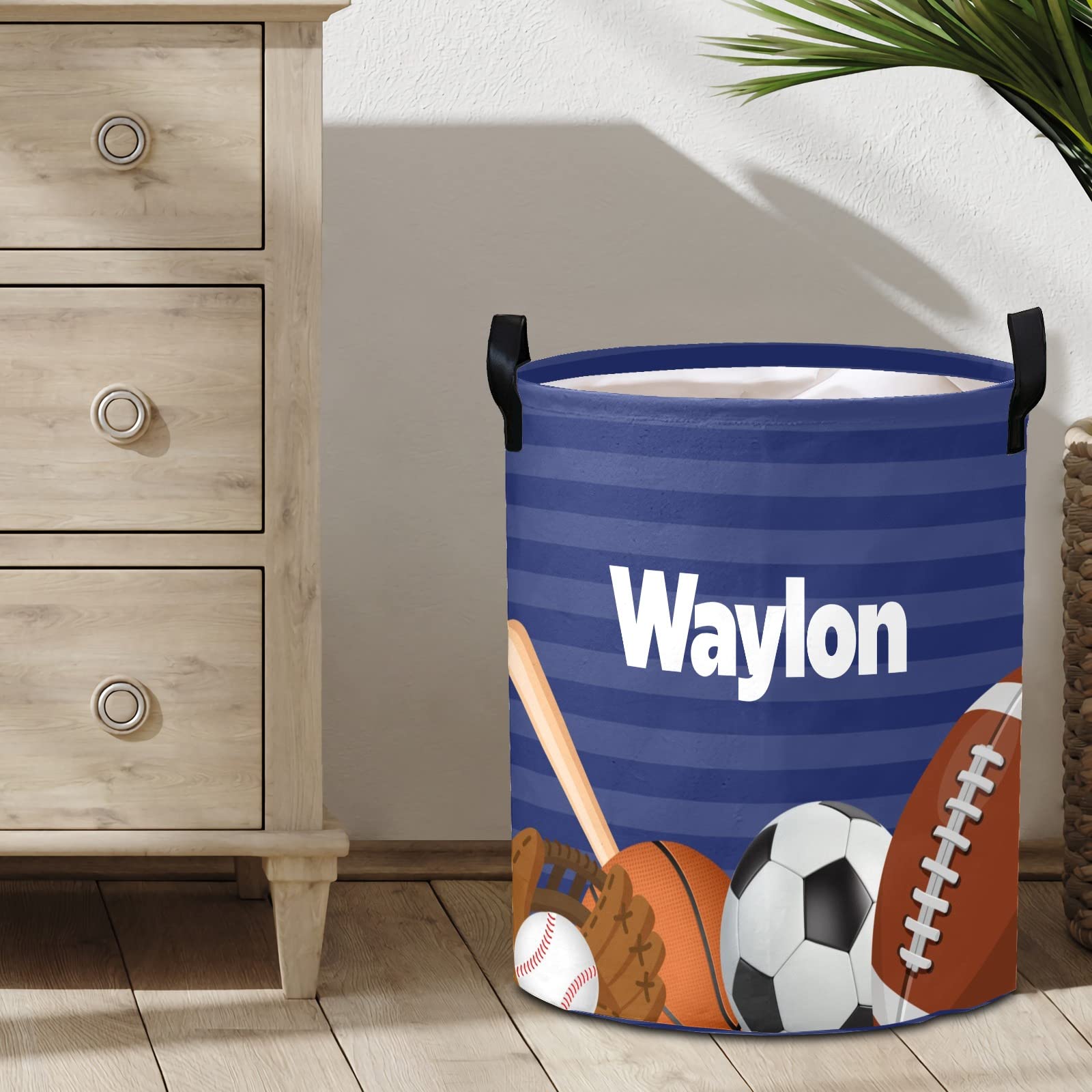 Personalized Laundry Basket Hamper,Ball Sport 11,Collapsible Storage Baskets with Handles for Kids Room,Clothes, Nursery Decor