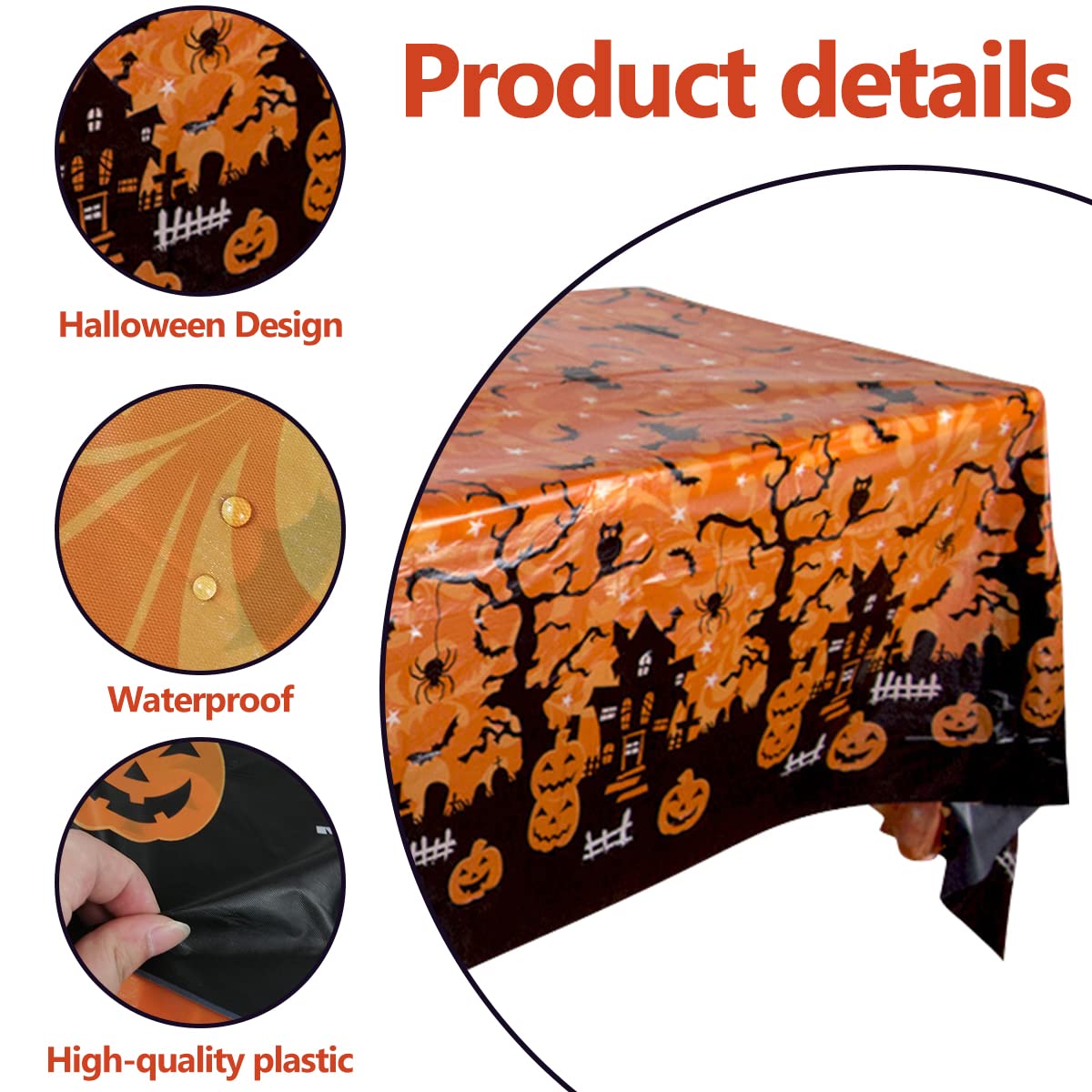 CIEOVO 6 Pieces Halloween Table Cover, Halloween Rectangle Plastic Tablecloth Pumpkin Cobweb Spider Pattern Table Cover for Halloween Kitchen Dinning Room Party Decoration Supplies