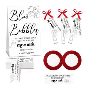 fumete 101 pcs wedding bubbles sign tags bubble toy labels white good wish paper tags with red ribbon send off party invitation favor for wedding guest anniversary engagement bridal shower, cards only