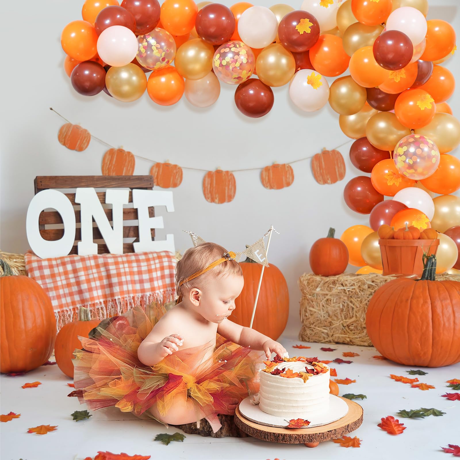 Little Pumpkin Autumn Party Balloon Garland Arch, Fall Baby Shower Gold Orange Balloons Maple Leaves For Fall Theme Bridal Shower Thanksgiving Wedding Engagement Birthday Party