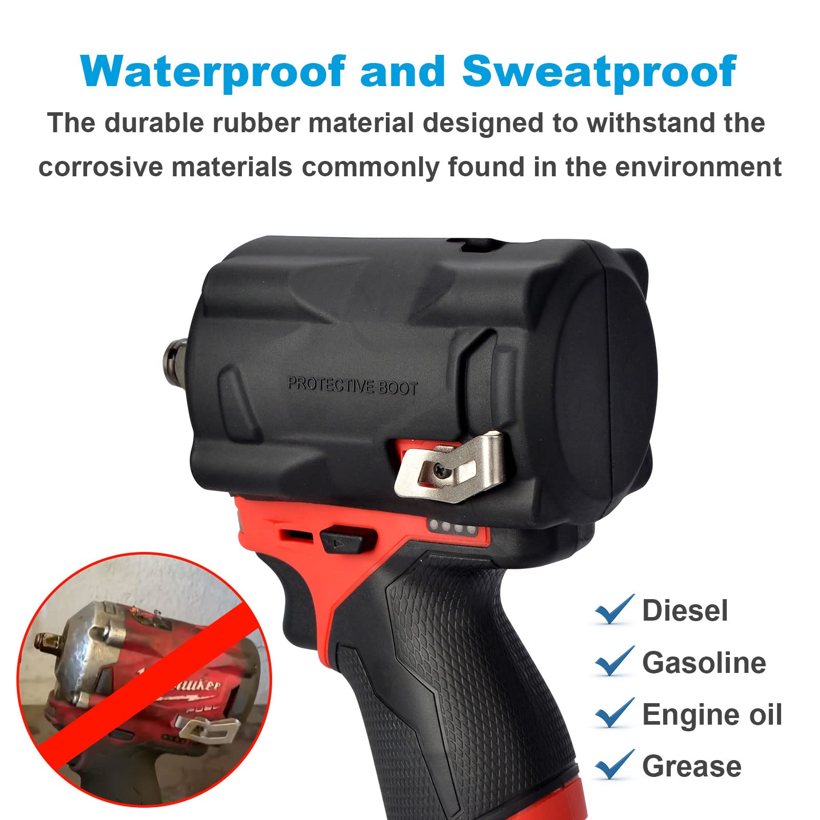 49-16-2554 M12 Fuel Impact Driver Protective Boot Cover, Fit for Milwaukee M12 Fuel 1/2 (2555-20, 2555P-20) & 3/8 Stubby Impact Wrenches (2554-20)