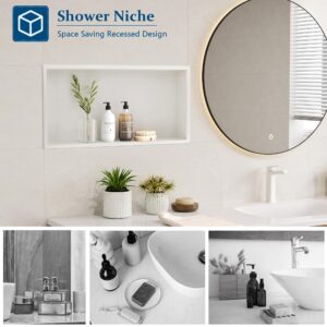 Neodrain No Tile Shower Niche, White Shower Niche Bathroom Shelf, (Outside Size 25.1"x13.1") (Inner Size 24" X 12" X 4"), NO Tile Needed Recessed Niche Shower for Storage