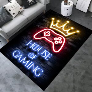 large video gaming area rug for kid's bedroom, gamer carpet for teen boys playroom, gamer room decor indoor polyester area rugs yoga mat with anti-slip rubber back, washable living room sofa floor mat