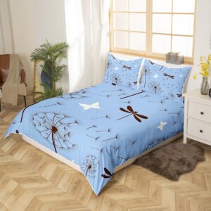 Erosebridal Dragonfly Gifts for Women,Dandelion Duvet Cover Butterfly Dragonflies Bedding Set for Lady Girls Flowers Comforter Cover Botanical Weed Bed Set Rustic Aesthetic Animal Room Decor Twin