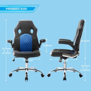 SMUG Gaming Chair Ergonomic Office Chair PU Leather Computer Chair High Back Desk Chair Adjustable Swivel Task Chair with Lumbar Support/Flip-up Armrests, Blue