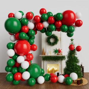 Red Green and White Balloon Garland for Birthday Baby Shower Wedding Graduation Christmas Party Decoration