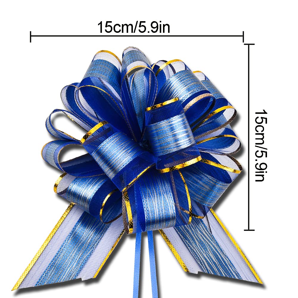 OPSFALCON 6PCS Large Pull Bow Gift Wrapping Bows, Wedding Gift Blue Ribbon Bow, Party Birthday Holiday Gift Wrapping Bow, Christmas, Valentine's Day Present Decoration Bow (Blue)