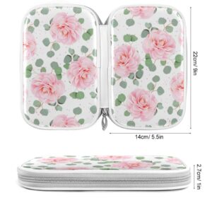 ZZKKO Pink Camellia Marble Pencil Bag Case Zipper Pencil Holder Organizer Stationary Pen Bag Cosmetic Makeup Bag Pouch Purse for School Office Supplies