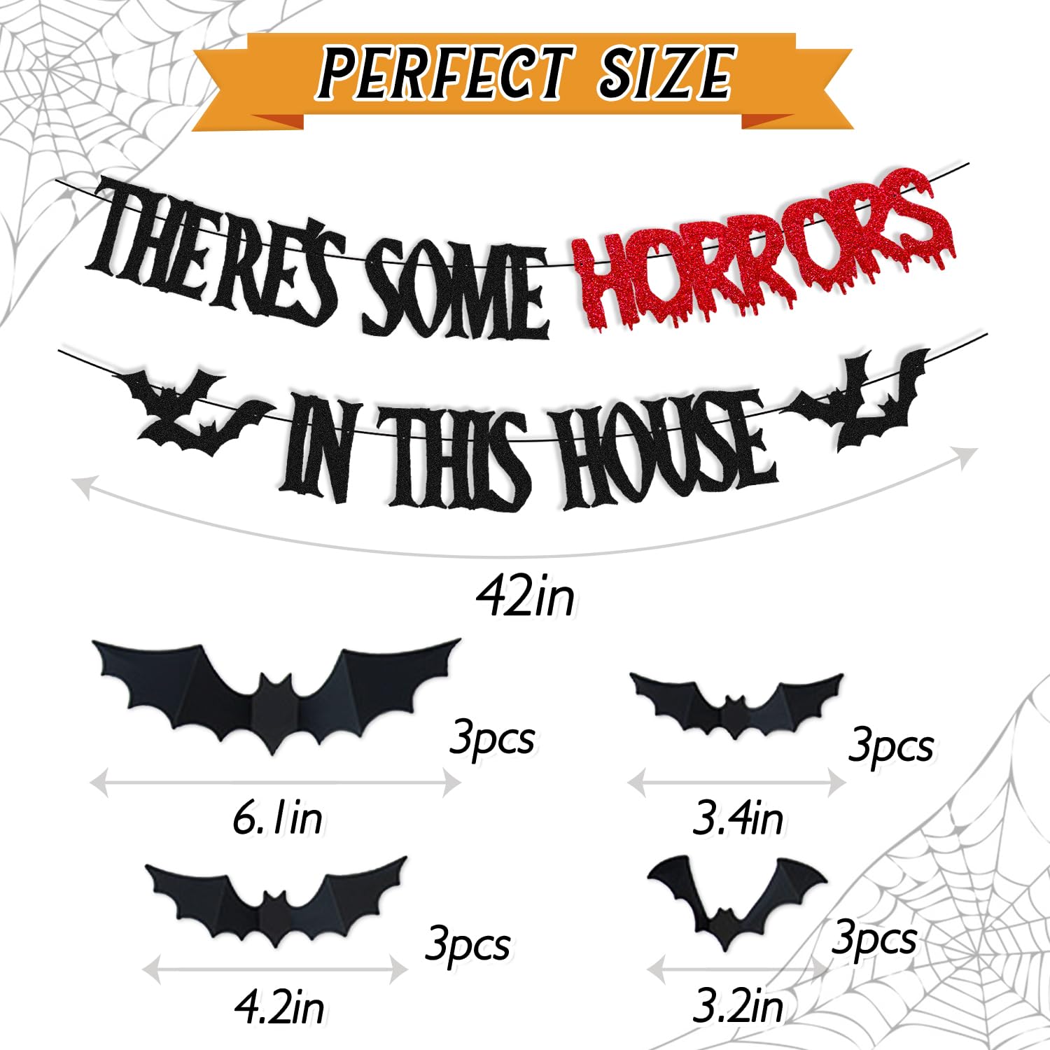 44 PCS Halloween Party Decorations There's Some Horrors In This House Banner 3D Bats Wall Decor Horrible Ghost Pumpkin Witch Spider Tumbstone Cat Hand Theme Hainging Swirl for Girl Boy Party Supplies