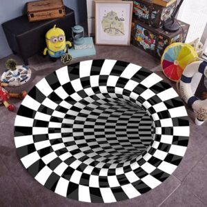 Wemune 3D Carpet Bottomless Hole Optical Illusion Area Rug, Black and White Plaid Rug, Checkered Optical Illusions Rug, for Dining Room Carpet Home Bedroom Floor Mat,2,47 * 47 inch