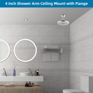 Hibbent All Metal Ceiling Mounted Shower Arm, 4 Inch Shower Head Extension Arm with Flange, Stainless Steel Straight Shower Arm For High Pressure Rain Shower Head, Shower Head Extender, Chrome