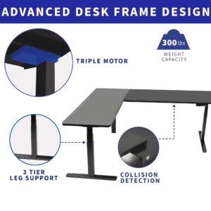 VIVO Electric Height Adjustable 83 x 60 inch Corner Stand Up Desk, 2 Dark Walnut Solid Table Tops, Black Frame, Memory Controller, L-Shaped Workstation, 3E Series, DESK-KIT-3E8D