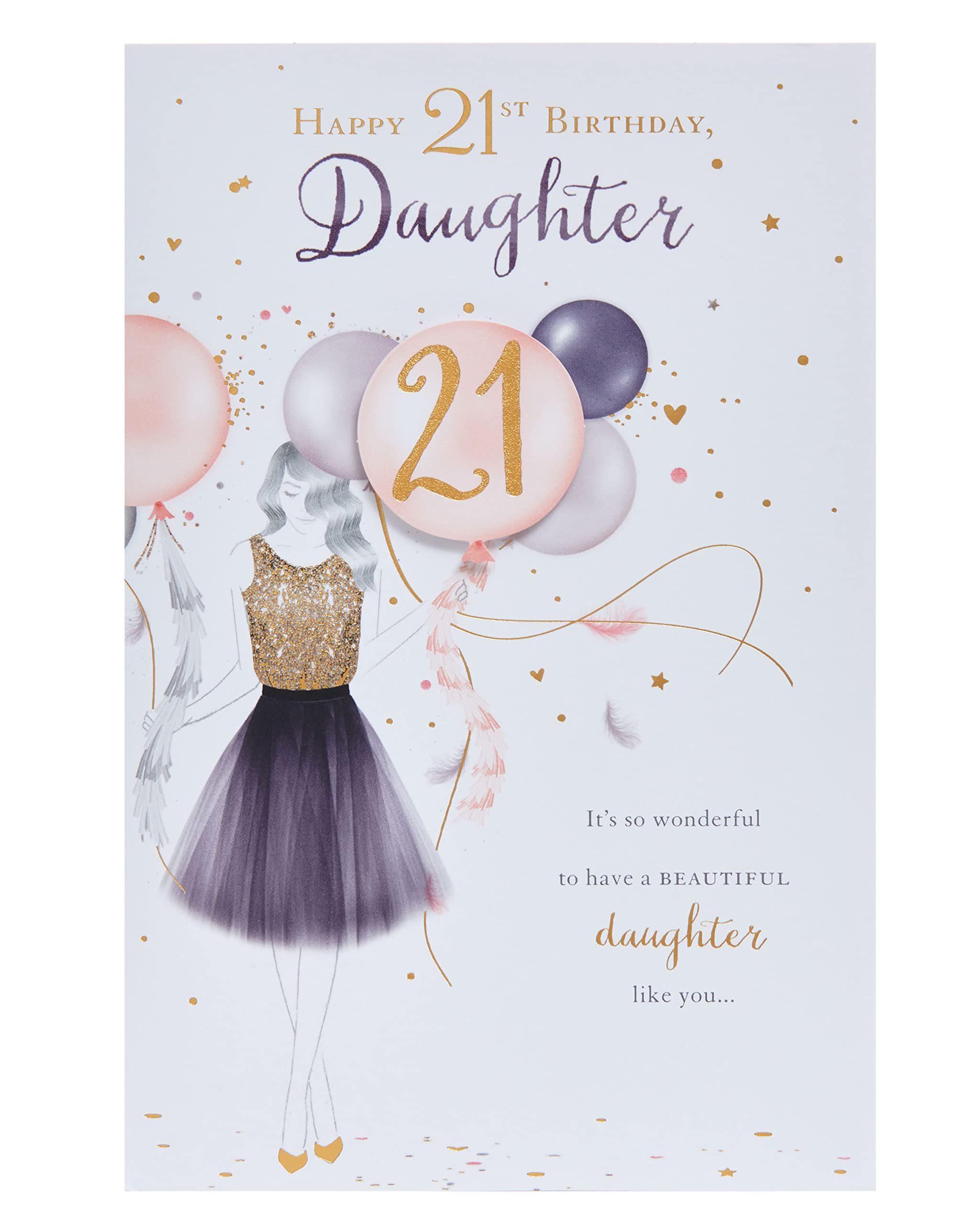 UK Greetings 21st Birthday Card for Daughter - Pretty Dress Design, Multi, 149mm x 229mm