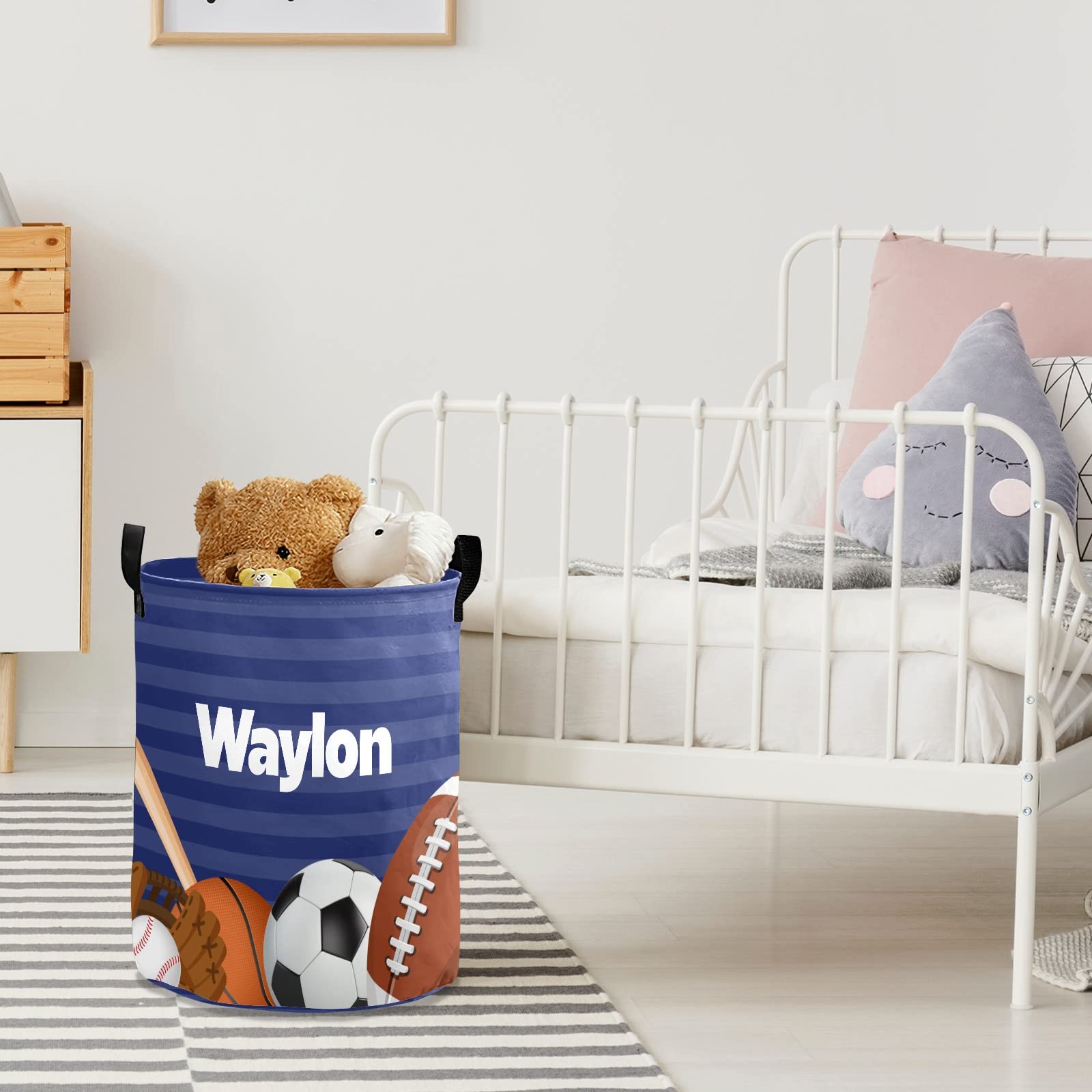 Personalized Laundry Basket Hamper,Ball Sport 11,Collapsible Storage Baskets with Handles for Kids Room,Clothes, Nursery Decor