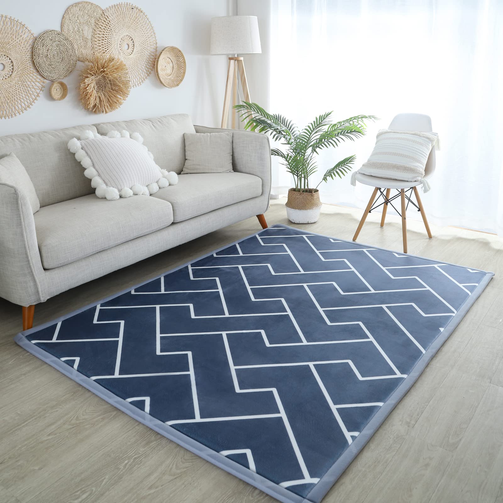 Loartee Geometric Stripe Area Rug - 1" Thick Modern Soft Carpet with High Density Memory Foam, 6'7"x7'10", Dark Gray