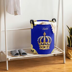 Jewelry Prince Crown Blue Personalized Laundry Basket Clothes Hamper Storage Handle Waterproof, Custom Collapsible Large Capacity , for Bedroom Bathroom Toy Decoration