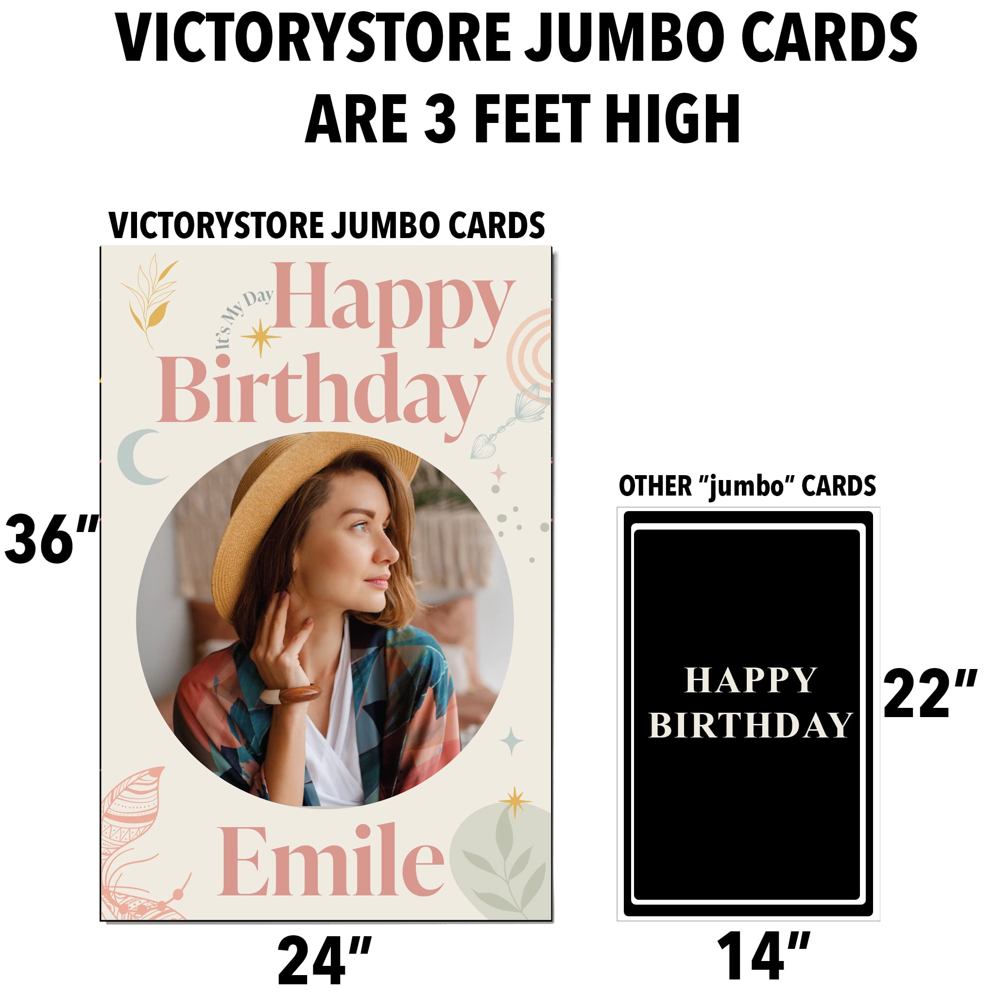 VictoryStore Jumbo 3 Foot Custom Boho Birthday Card, Photo Birthday Card, Custom Inside Text, 2 feet x 3 feet Card