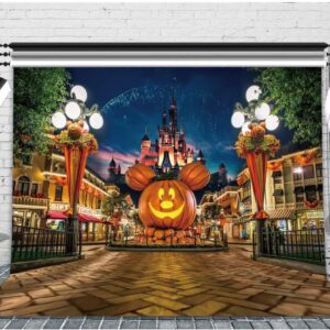 DHXXSC 10X10FT Halloween Pumpkin Backdrop Night Street Backdrop Travel Happy Halloween Party Vinyl Banner Birthday Party Decoration Background DH-122