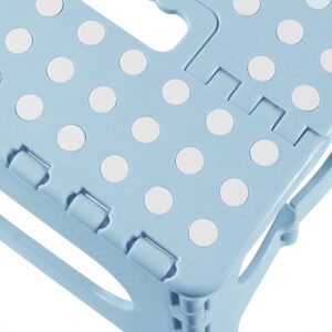 Casafield 9" Folding Step Stool with Handle (Set of 2), Light Blue - Portable Collapsible Small Plastic Foot Stool for Kids and Adults - Use in The Kitchen, Bathroom and Bedroom