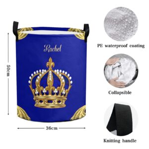 Jewelry Prince Crown Blue Personalized Laundry Basket Clothes Hamper Storage Handle Waterproof, Custom Collapsible Large Capacity , for Bedroom Bathroom Toy Decoration