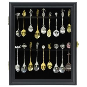 comsrev 18 souvenir tea spoon display case wall mount lockable uv protection acrylic door wood display rack stand for spoon collection