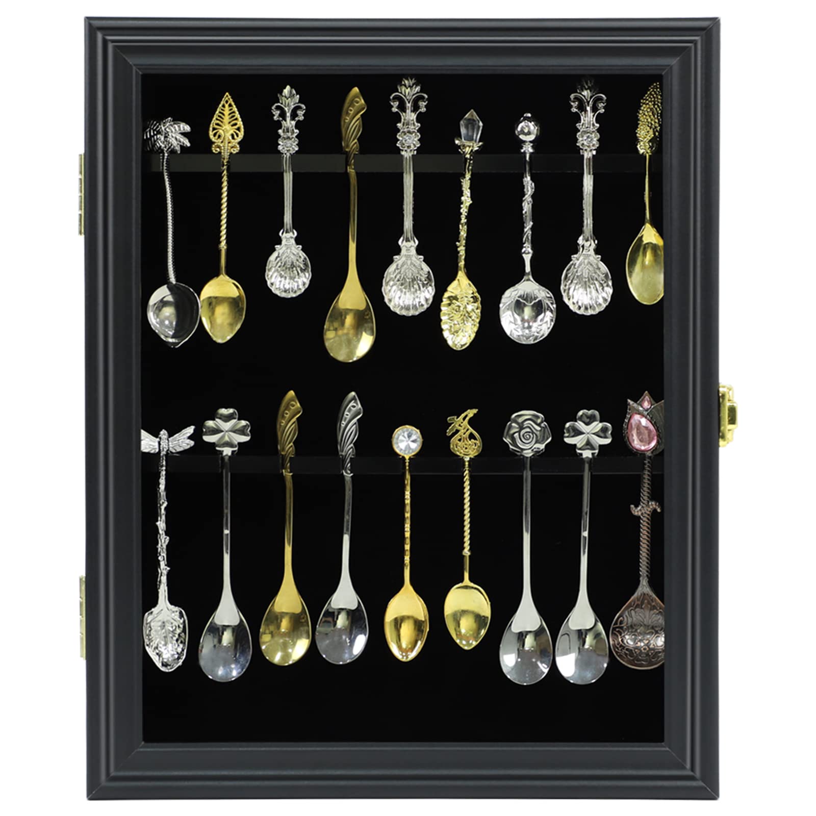 COMSREV 18 Souvenir Tea Spoon Display Case Wall mount Lockable UV Protection Acrylic Door Wood Display Rack Stand for Spoon Collection