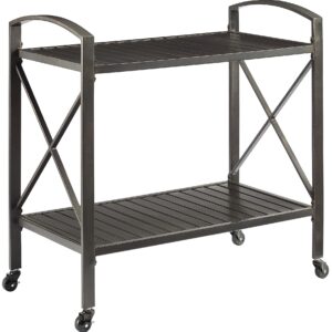 Crosley Furniture Kaplan Rolling Metal Outdoor Bar Cart for Backyard, Pool, Patio, Deck, Oil-Rubbed Bronze