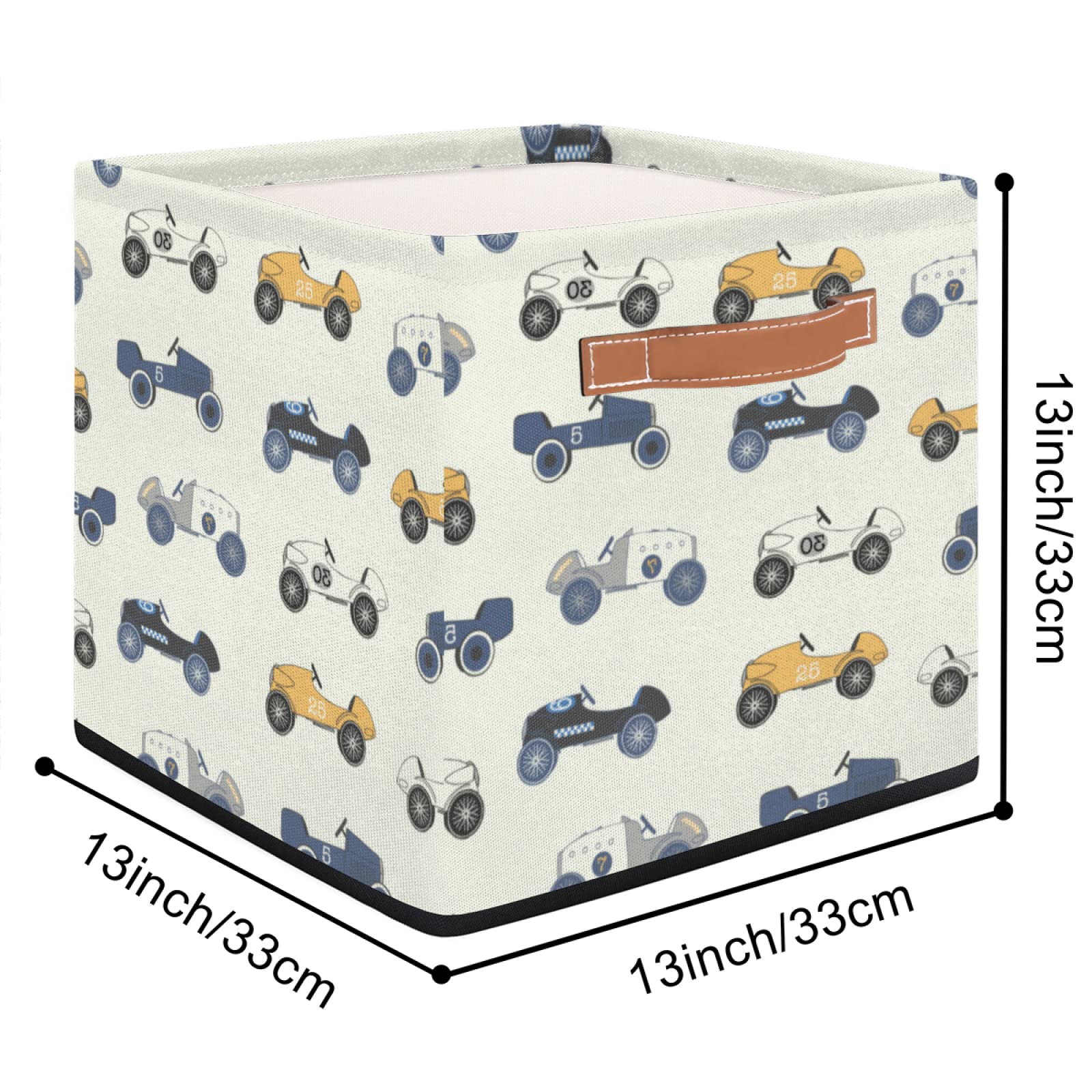 Funky Qiu Storage Cube Bins Cute Race Car Pattern Large Collapsible Storage Basket with Handle Decorative Storage Boxes for Toys Organizer Closet Shelf Nursery Kid Bedroom,13x13x13