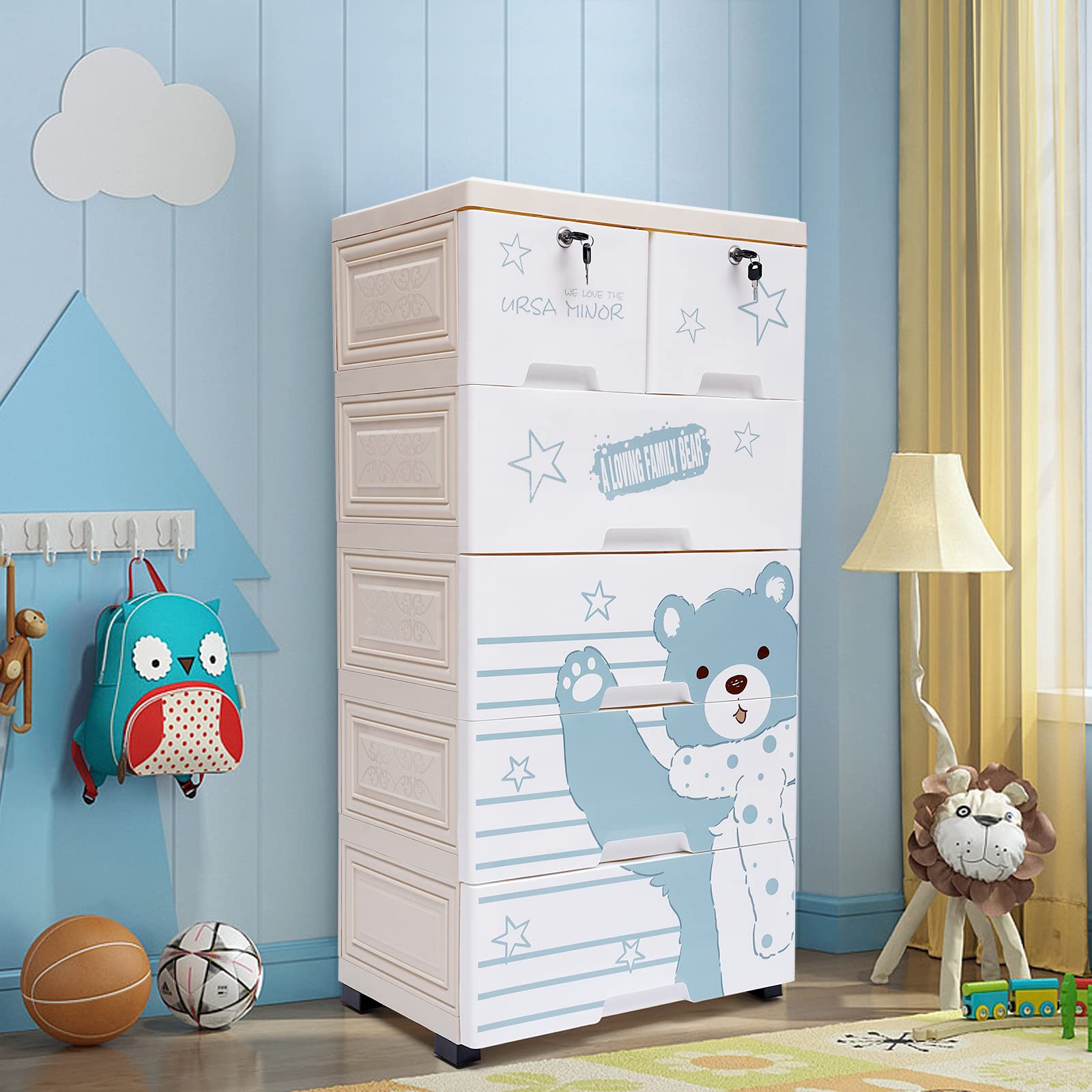 Gdrasuya10 Plastic Drawers Dresser Storage Cabinet with 6 Drawers,Closet Dresser Organizer,Stackable Vertical Clothes Storage for Hallway Entryway(Polar Bear Pattern)