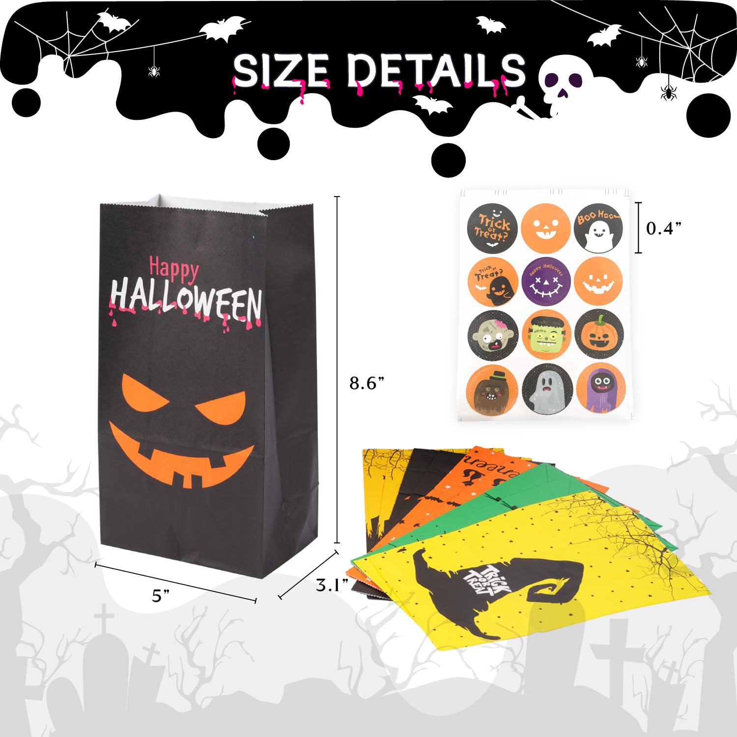 ysmile Halloween Treat Bag for Party Favor, Goodie Bag, Trick or Treat 24 Pack