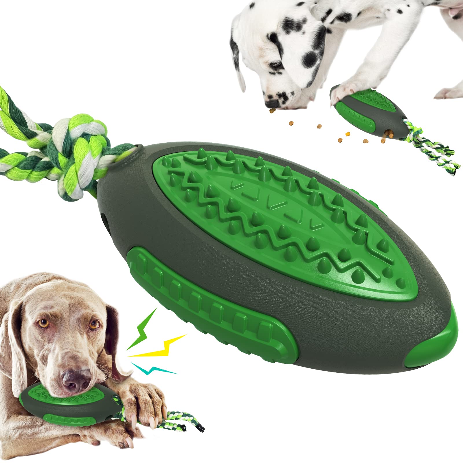 KAMHX Dog Teeth Clean Chewing Durable Football, for Small and Medium-Sized Dogs Missing Food, Human Dog Interaction, with Squeaky Durable Chewing Toys (Dark Green)