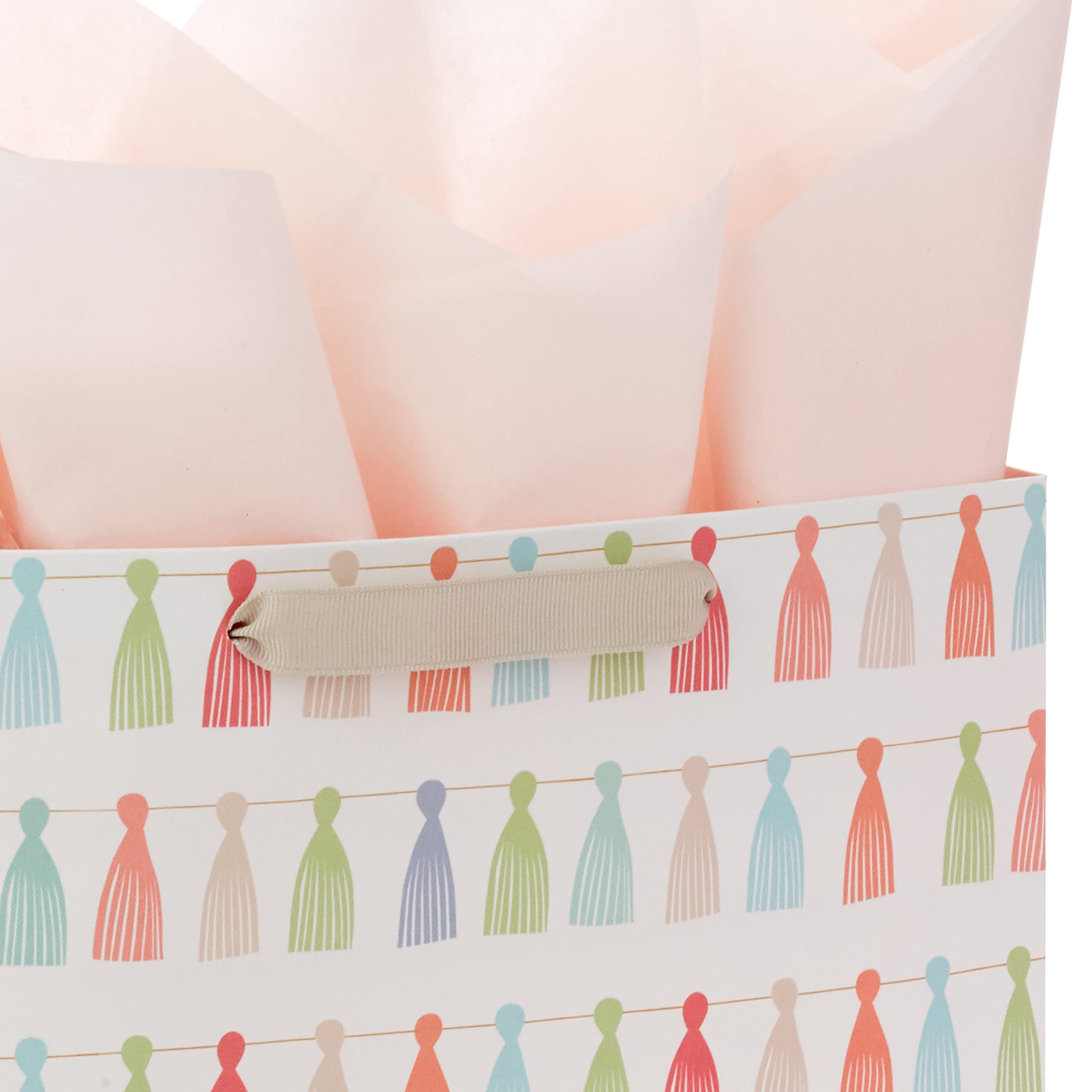 Hallmark Signature Studio 10" Large Gift Bag with Tissue Paper (Rainbow Tassels) for Birthdays, Promotions, Graduations, Bridal Showers