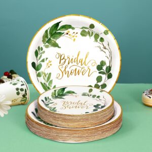 Bridal Shower Decorations Gold and Green Wedding Shower Plates and Napkins Party Supplies for Engagement Wedding the Bride-To-Be Bachelorette Party Favors, Serves 50 Guests