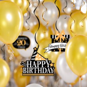 AERZETIX Happy 20th Birthday Decorations Set,12Pcs 20th Birthday Gold Glitter Swirls Streamers,Happy 20th Birthday Bunting Banner,Cheers to Twenty Years Old Bday Party Decorations.[Pre-Strung]