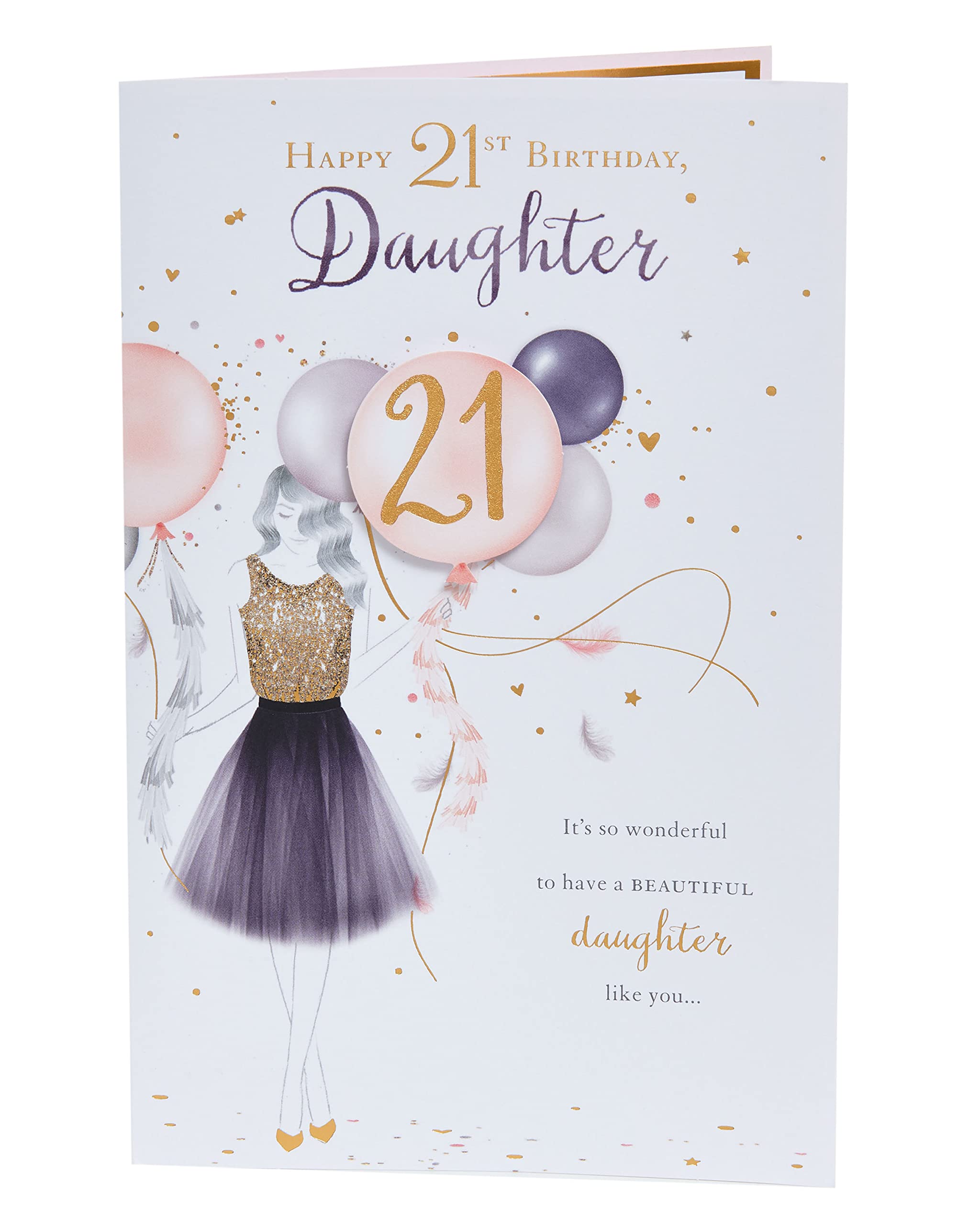 UK Greetings 21st Birthday Card for Daughter - Pretty Dress Design, Multi, 149mm x 229mm