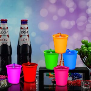 24 Pieces Shot Glass Necklaces Light Up Necklace Shot Glasses Glow in the Dark Neon Plastic Shot Necklace Cups on Beaded for Halloween Christmas Wedding Glowing Party Favor, 6 Colors