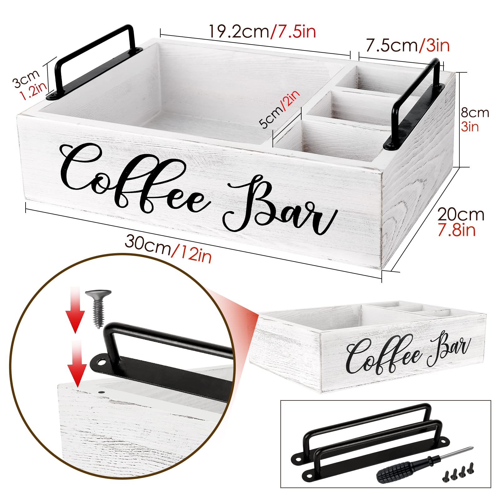 Coffee Station Organizer Wooden Coffee Bar Accessories Organizer for Countertop, Farmhouse Kcup Coffee Pod Holder Storage Basket Coffee Bar Organizer - White