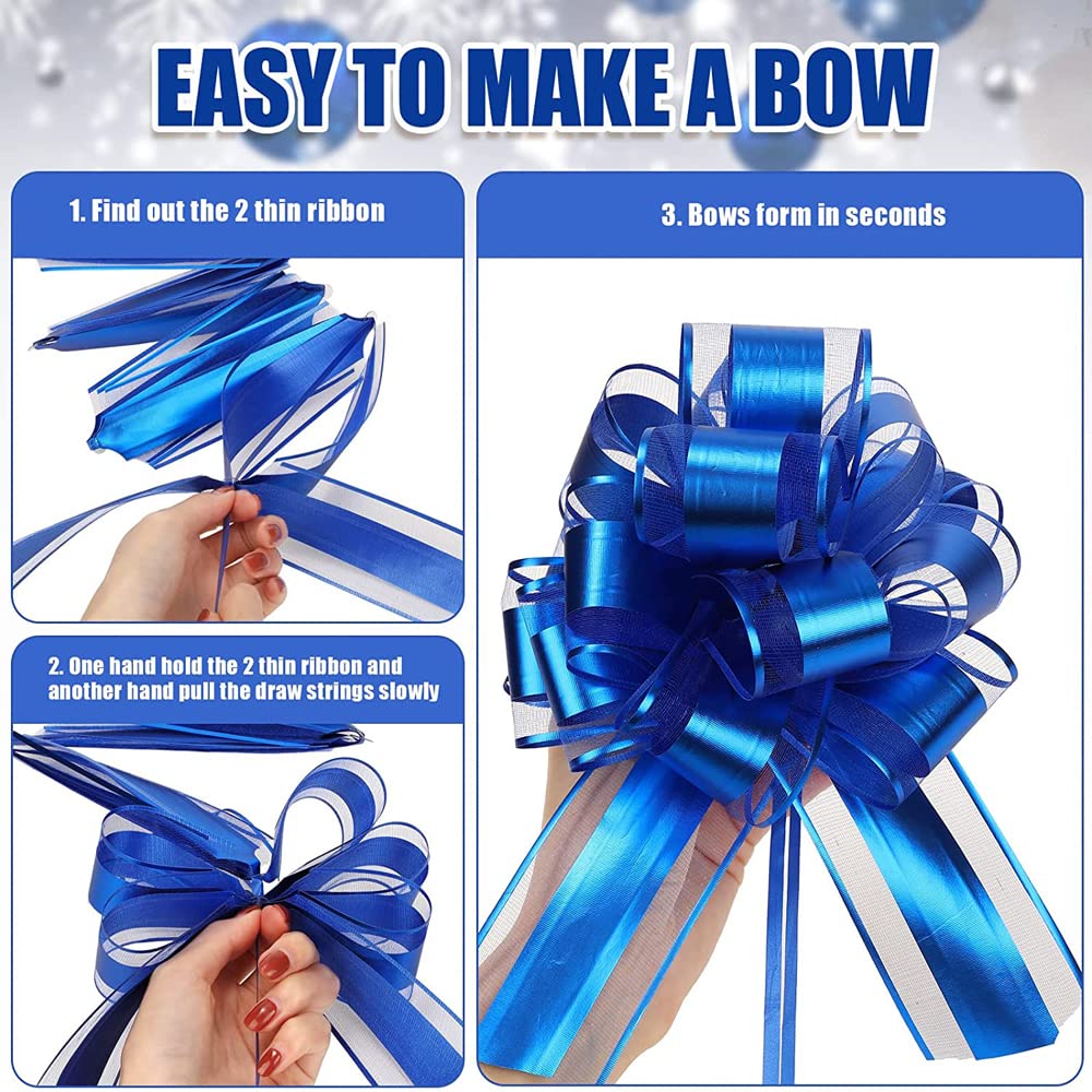 OPSFALCON 6PCS Large Pull Bow Gift Wrapping Bows, Wedding Gift Blue Ribbon Bow, Party Birthday Holiday Gift Wrapping Bow, Christmas, Valentine's Day Present Decoration Bow (Blue)