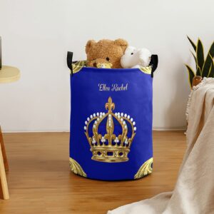 Jewelry Prince Crown Blue Personalized Laundry Basket Clothes Hamper Storage Handle Waterproof, Custom Collapsible Large Capacity , for Bedroom Bathroom Toy Decoration