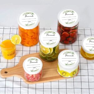 500Pcs Watercolor Green Plants Canning Stickers Round Food Labels 2 Inch - Write on Date Contents Canning Jar Lids Labels with Lines for Mason Jars Homemade Jam and Jelly