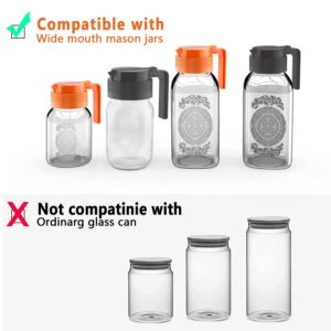 Wide Mouth Mason Jar Pour Spout Lids with Handle Plastic 2 Pack Drinking Lids Bulk Reusable, Mason Jar Pitcher, pancake maple syrup dispenser, salad dressing dispenser- Black&Orange (Jar Not Included