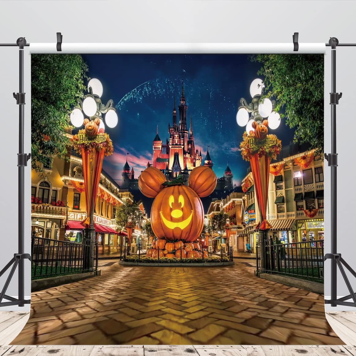 DHXXSC 10X10FT Halloween Pumpkin Backdrop Night Street Backdrop Travel Happy Halloween Party Vinyl Banner Birthday Party Decoration Background DH-122