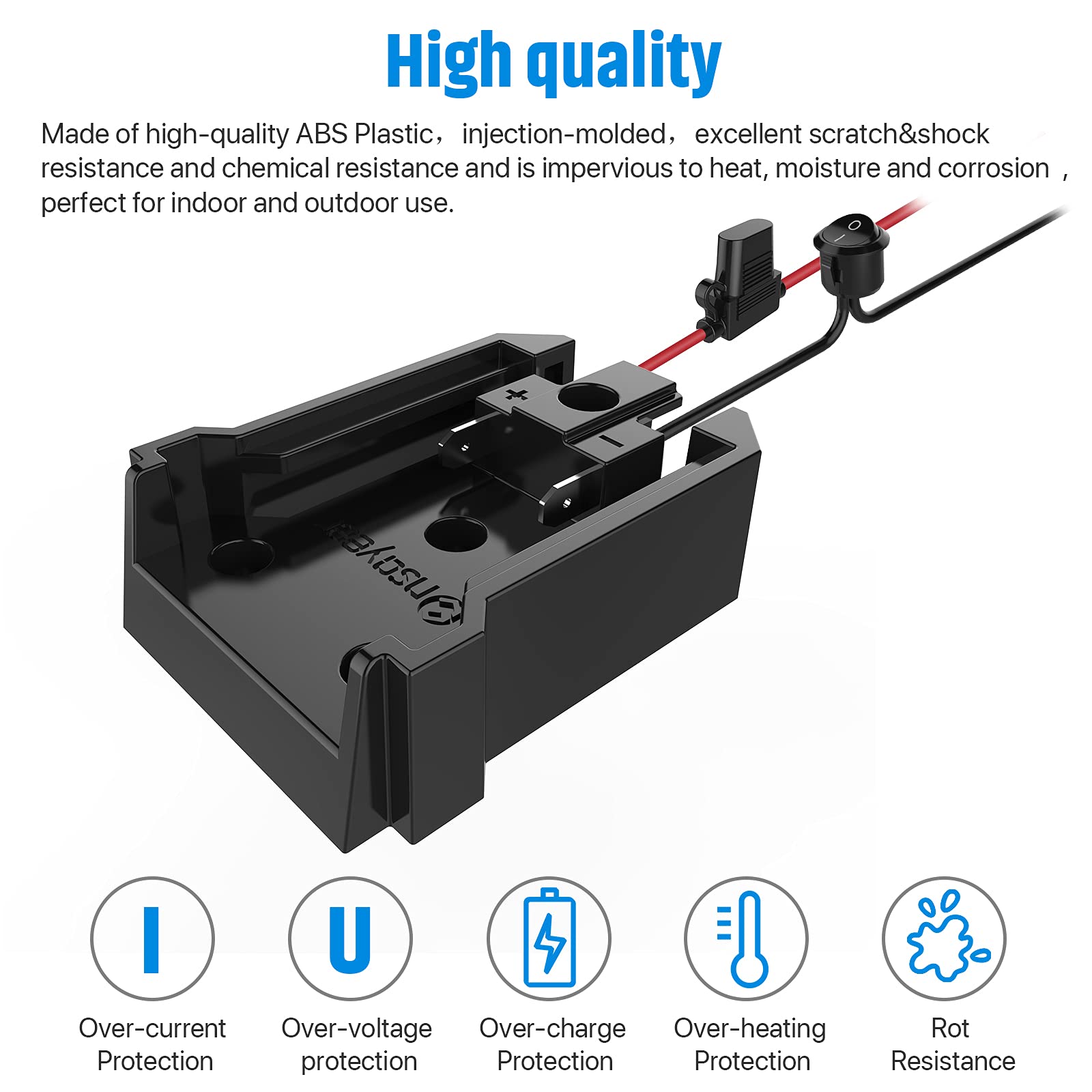 Power Wheel Adapter with Fuse&Switch for Milwaukee 18V Battery, Non-Blown Tight Battery Adapter with 4Pcs 30A Fuse and Wire Terminal, 12 AWG Wire, DIY Use for Truck, Robotics,RC Toys and Work Lights