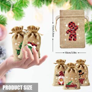 KIMOBER 36PCS Christmas Burlap Gift Bags,Jute Linen Treat Candy Bag with Double Drawstrings for Xmas Party Favor