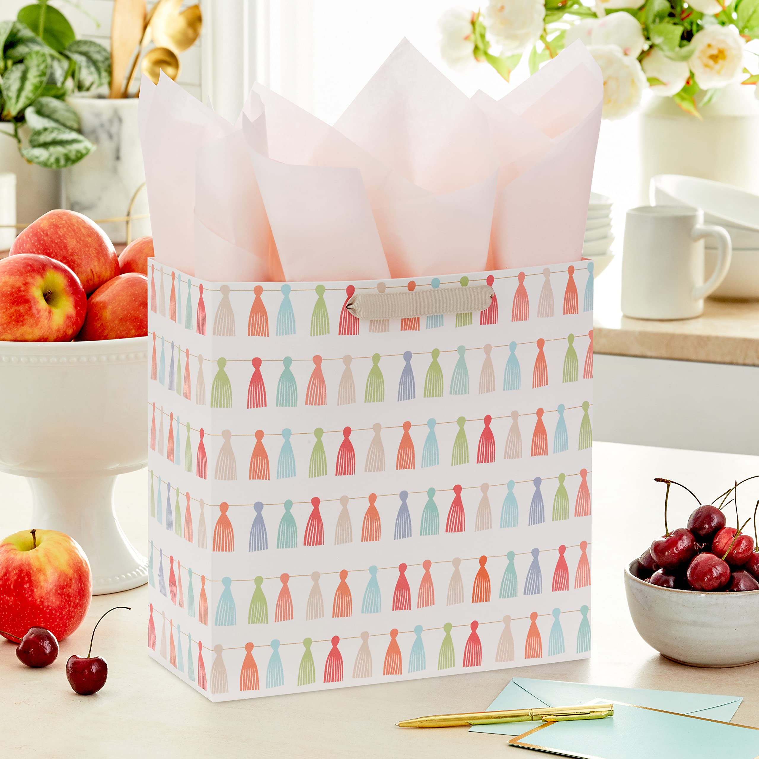 Hallmark Signature Studio 10" Large Gift Bag with Tissue Paper (Rainbow Tassels) for Birthdays, Promotions, Graduations, Bridal Showers