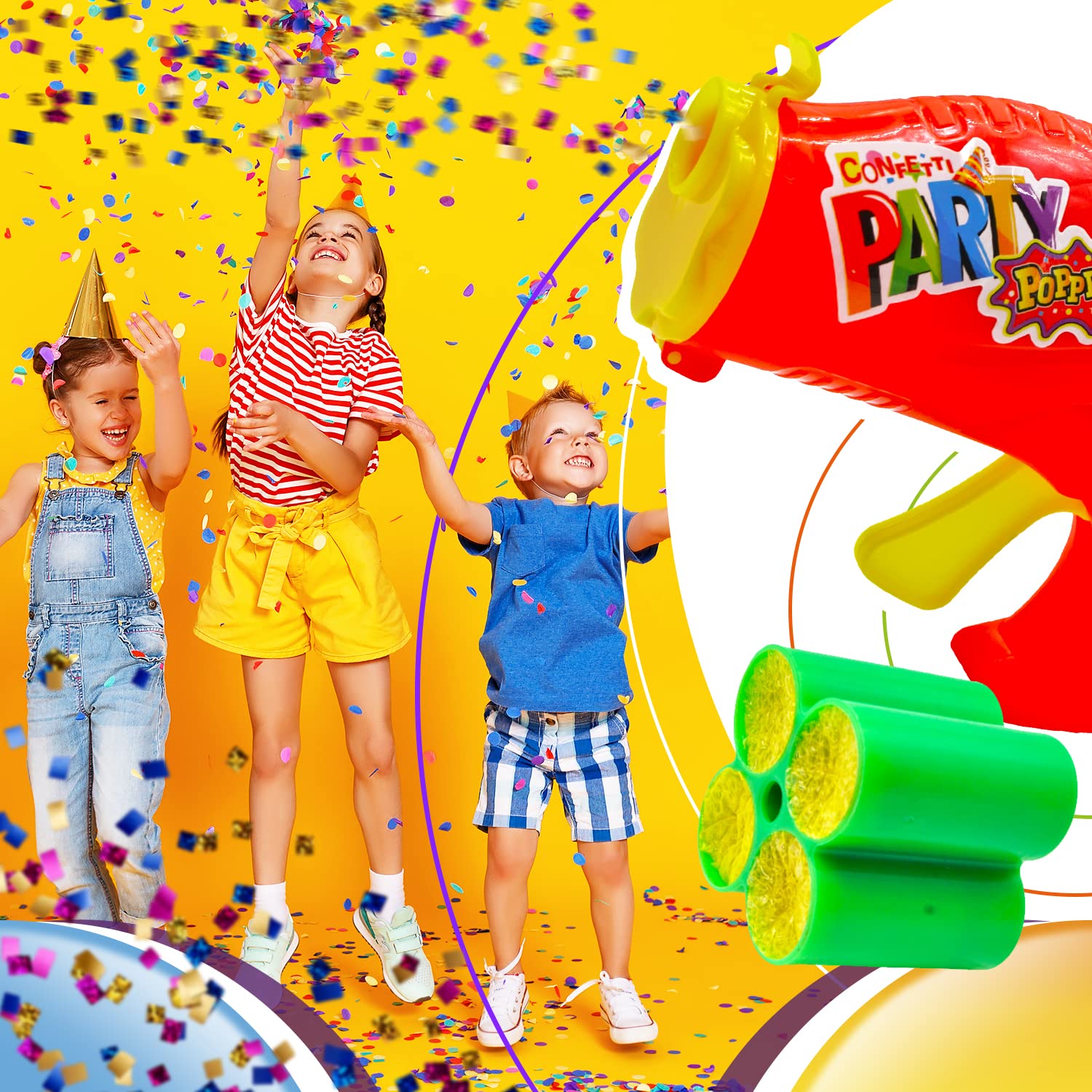 JA-RU Confetti Party Poppers Gun (2 Guns & 56 Shots) Party Supplies Reusable Multicolor Metallic Confetti Poppers Gun Confetti Gun, Party Favors or Kids and Adults Birthday Parties.955-2-956-2s