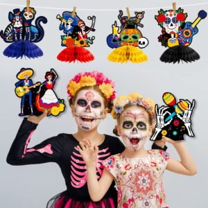 Pajean 12 Pieces Day of the Dead Honeycomb Table Centerpieces Halloween Dia De Muertos Sugar Skull for Mexican Party Decoration Supplies