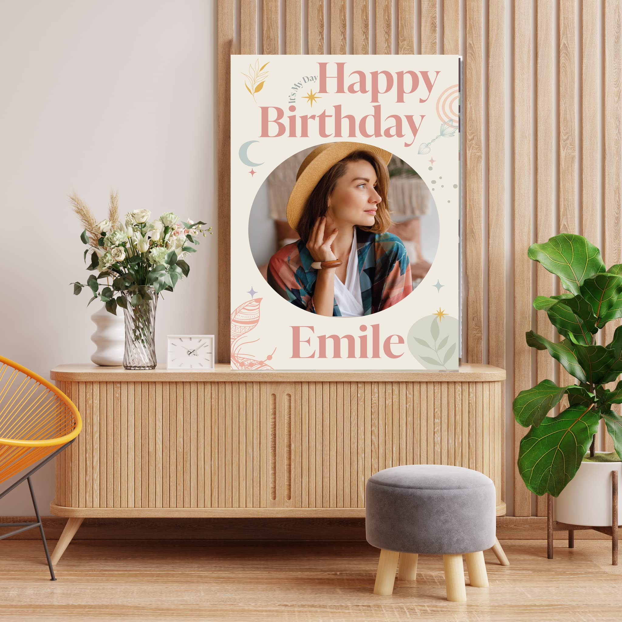 VictoryStore Jumbo 3 Foot Custom Boho Birthday Card, Photo Birthday Card, Custom Inside Text, 2 feet x 3 feet Card