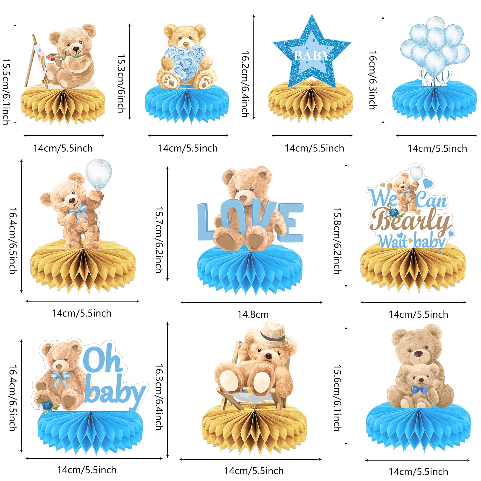 10 Pcs Bear Baby Shower Party Supplies Bear Honeycomb Centerpieces for We Can Bearly Wait Baby Party Decorations Table Honeycomb for Boys Kids Gender Reveal Baby Shower Wedding Birthday Party Favors