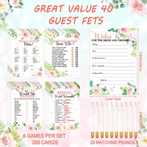 220 Pcs Floral Bridal Shower Game Set for 40 Guests Wedding Games Cards and Pencils Floral Bridal Game Supplies 5 Activity Accessories Gifts for Bride Groom Bachelorette Party Wedding Party Favors